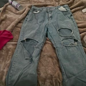 Blue ripped jeans wide leg